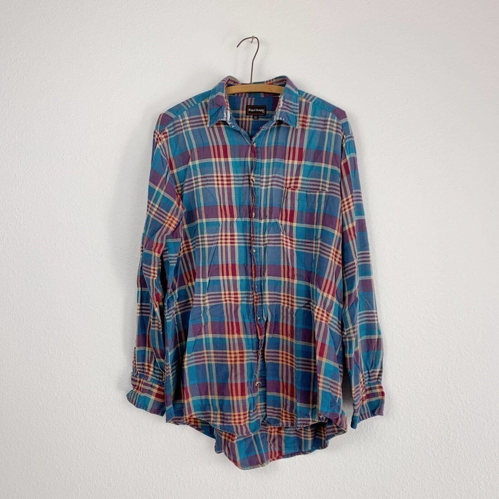 80s Royal Knight Plaid Thrashed Long Sleeve Grunge Shirt Size XLT